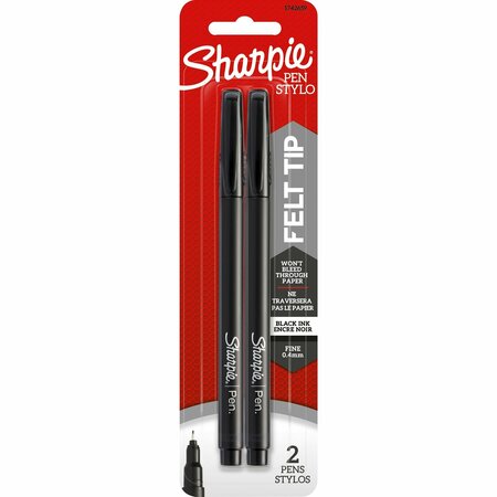 SHARPIE Sharpie Felt Tip Pens, Fine Point 0.40 mm, Black Ink, 2 / Pack 1742659